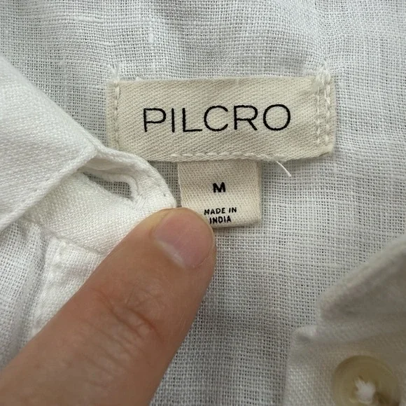 Pilcro White 100% Linen Puff Sleeve Boho Popover Blouse Top Size M - Picture 3 of 7
